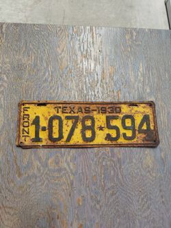 Vintage 1930 Texas Front License Plate - $75