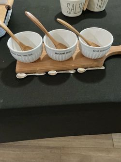 3-Bowl Salsa Serving Set with Wood Tray - Mud Pie