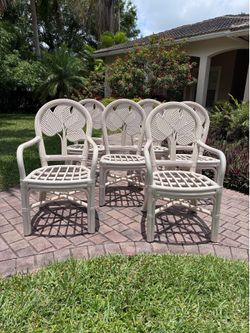 Vintage Coastal Rattan Dining Chairs - set of 6 with 2 armchairs