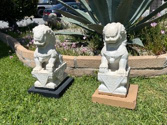 Vintage Boho Carved Stone Foo Dogs - A Pair