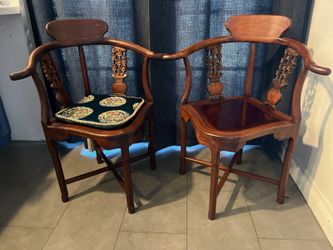Vintage Rosewood Asian-Inspired Corner Chairs