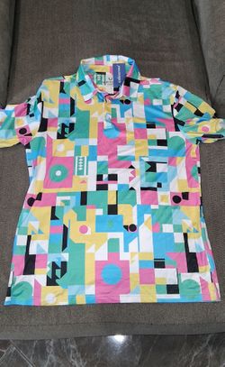 Uideazone Geometric Print Polo Shirt Size L, UPF 30+ UV Protection