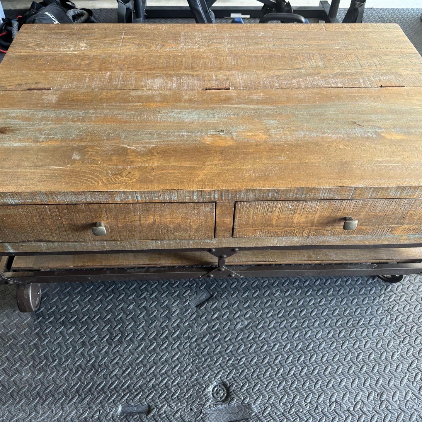 Wood grain Rolling Coffee Table W/ Storage