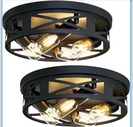 ZHU YAN Flush Mount 4-Light Ceiling Light Fixture for Hallway, Kitchen, Entryway - Black, E26 Base (2 Pack)