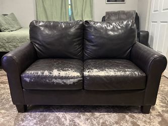 Black Leather Loveseat / Small Couch