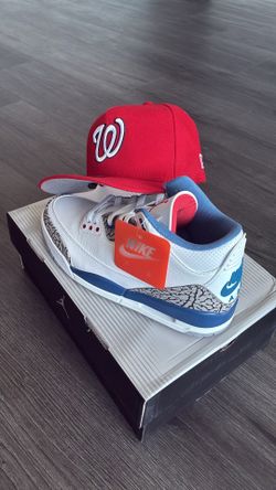 Jordan 3s true blue and Washington SnapBack ￼