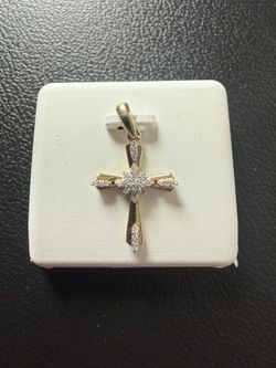 Natural Diamonds Solid 925 Silver With Real Gold Plating Cross