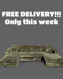 FREE DELIVERY (Green Velvet U-Shaped Sectional)