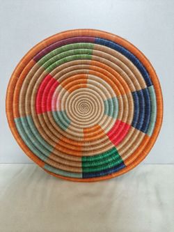 African Handwoven Bowel Basket African Art Muti Colored 