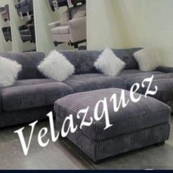 ✅️✅️ 4 pc grey wide welt corduroy fabric modular sectional sofa and ottoman✅️✅️