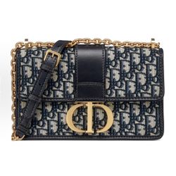 DIOR30 Montaigne Montaigne Series Old Flower Full Embroidery Oblique Printed Metal Chain Fabric Box Bag Crossbody Shoulder Bag(150)75