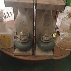 Pair of Hobnail Oil Lamps 