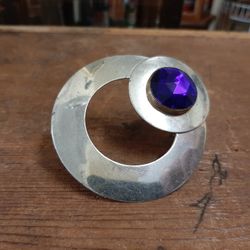 Large Mid-Century with Amethyst stone brooch  Signed piece 