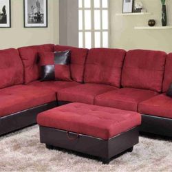New Red Sectional And Ottoman 