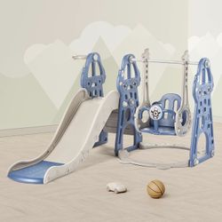 4 in 1 Toddler Slide and Swing Set, Kid Slide for Toddlers Age 1-2, Baby Slide with Basketball Hoop, Indoor Outdoor Slide Toddler Playset (SL1