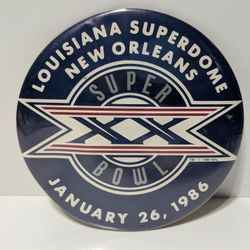 1986 Super Bowl XX Button 6" Louisiana Superdome NFL Collectible New Orleans Pin