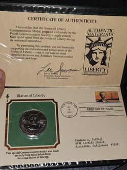 1986 Statue of Liberty Centennial Commemorative Medal - First Day Cover