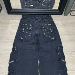 Y2K 2000s Tripp NYC Black Lock Up Studded Baggy Cargo Pants