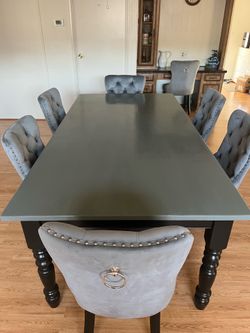 Large Solid Wood Farmhouse Dining Table-Gray & Black, Seats 6-8 people
