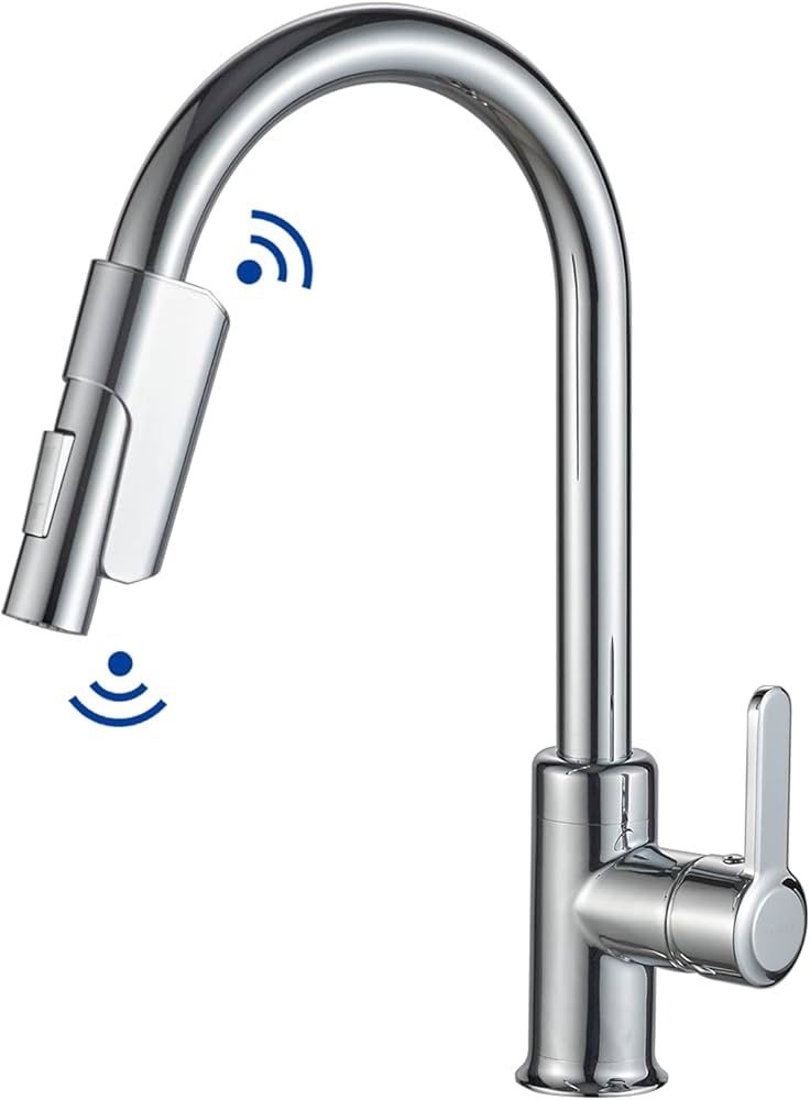 Two-Sensor Touchless Kitchen Faucet with Pull Down Sprayer, Single Hole Chrome Kitchen Faucet with Temperature Control, Stainless Steel Kitchen Sink F