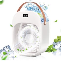 Portable Air Conditioner, Evaporative Air Conditioner Fan, 3 Wind Speeds & 2 Misting Levels, Humidifier, Night Light, Rechargeable Battery