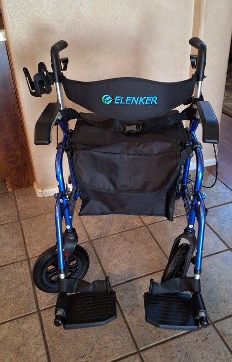 ELENKER All Terrain Rollator Walker Transport Wheelchair Combo