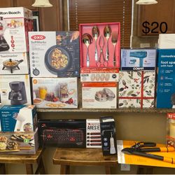 Brand new household items. Prices are on pictures. 3rd picture, everything is $40 each, except pot and pan set is $80 and wii set is $150. Higley and 