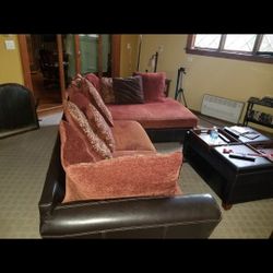 Sectional Couch/ Leather Cloth, Courderoy 