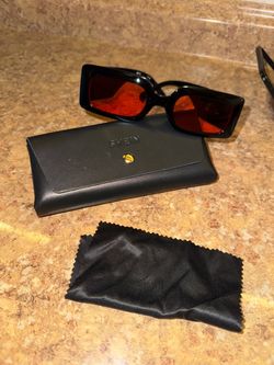 SHEIN Women's Black Rectangular Sunglasses Plastic Frame Red Tinted w/ Case
