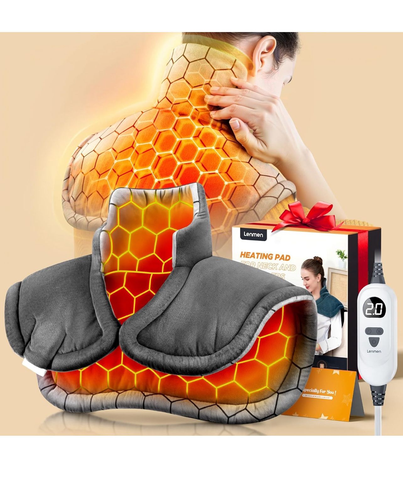 Graphene-Infused 1Min Fast Heating Pad, Deeper Pain Relief Weighted Heating Pads for Neck and Shoulders and Back, Heated Wrap with 6 Heat Options 4 Au