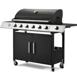 MELLCOM Upgraded 60,000 BTU Stainless Steel Burner Barbecue Grill, 6 Burner BBQ Propane Gas Grill with Side Stove & Cast Iron Grates for Patio, Campin