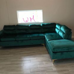 Vogue Green Velvet Sectional / Couch 