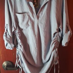 NEW!!!Blue Cute Office Casual Breathable Light Long Sleeve Shirt Top Blouse L