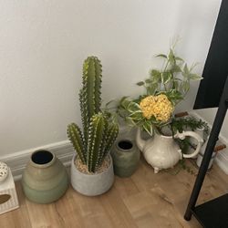 Fake Plants Vases Flowers Jug Cactus Home Decor 