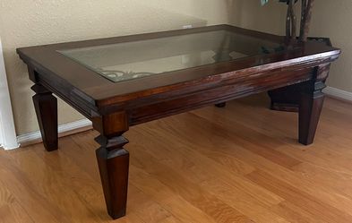 Ethan Allen Wood and Glass Coffee Table