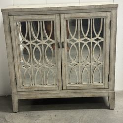 Elegant Mirrored Accent Cabinet – Distressed Wood Finish