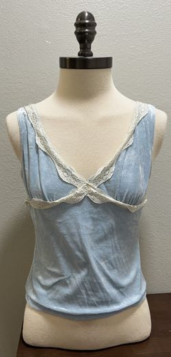 VTG Forever 21 Blue and White Lace Trim Camisole Top Sz M