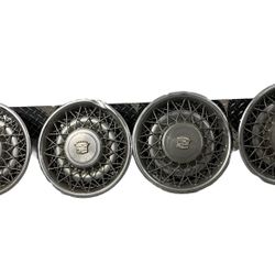 4 Vintage Cadillac Wire Spoke Logo Hubcaps