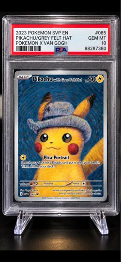 2023 Pokémon Van Gogh Pikachu Grey Felt Hat PSA 10 GEM MINT  #085