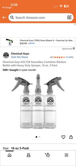 Chemical Guys ACC138 Secondary Container Dilution Bottle with Heavy Duty Sprayer, 16 oz, 3 Pack