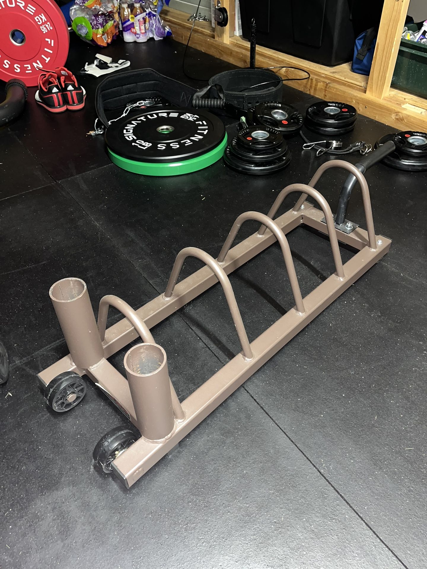 Steelbody Horizontal Plate and Olympic Bar Rack Organizer with Steel Frame and Transport Wheels