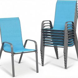 Patio Dining Chairs, Stackable All Weather Teslin Chair, Heavy Duty Outdoor Breathable Chairs Set, w/Armrests, Upgraded Chair FeetW/Strenthened Iron S