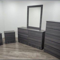 Dresser Whit Mirror, Chest And 2 Nightstands 🆕️ Cómoda Con Espejo, Gavetero Y 2 Mesitas De Noche 