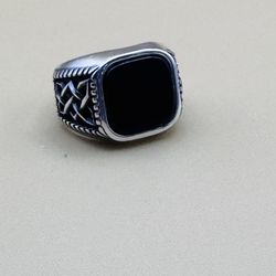 Plata 925 Anillo Grande Con Piedra Ónix Talla 11-12-13 