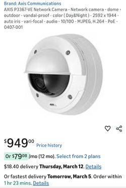 Axis P3367-VE Color Dome IP Network Surveillance Security Camera 0407-001