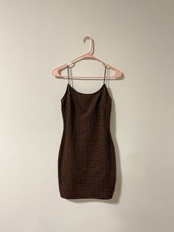 Black And Brown Houndstooth Patterned Dress 