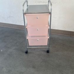 3 Drawers Pink Rolling  Cabinet 