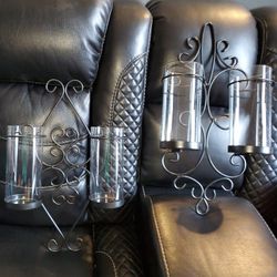 Beautiful Black Rod Iron & Glass Candle Holders