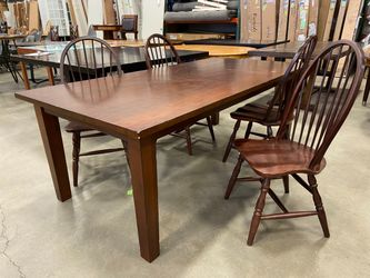 PIER 1 IMPORTS Cherry Stained Wooden Dining Table with Spindle Back Chairs (Set of 4)