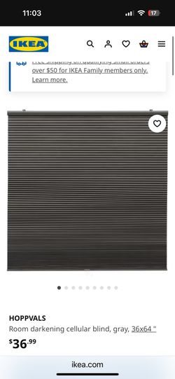 Room darkening cellular blind, gray, 36x64 "